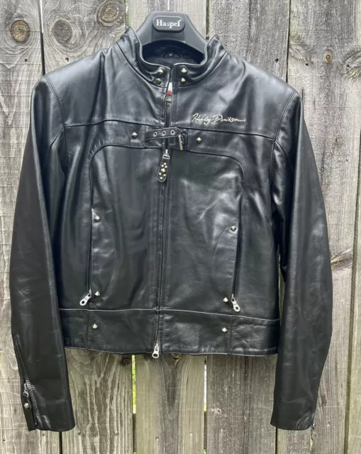 Women’s Harley Davidson Size Medium Leather Jacket buckles and studded accent