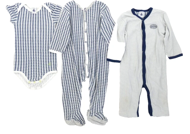 Tuta da pigiama rompente bambino Petit Bateau 3 lotto pacchetto cotone 12 mesi