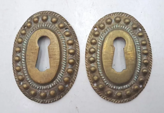 Antique/Vintage Cast Brass Skeleton Key Hole Cover Escutcheons Hardware Lot of 2