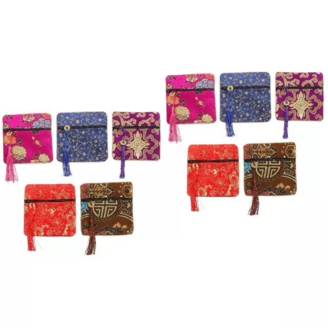 10 Pcs Portefeuille Sachet Pochettes À Bijoux En Brocart De Cordon Tissu