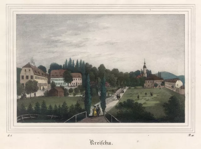 Kreischa Sa. Gesamtansicht Original kolorierte Lithografie Saxonia 1836