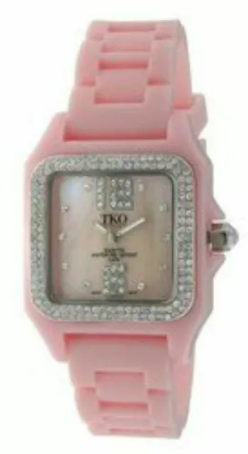 NEW TKO Orlogi TK514-PK Womens Riviera Swarovski Crystal Light Pink Rubber Watch