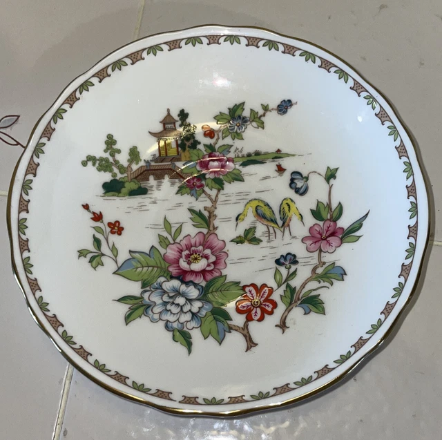 Pagoda Staffordshire England Bone China Crown Saucer Plate Crane Floral 5.5”