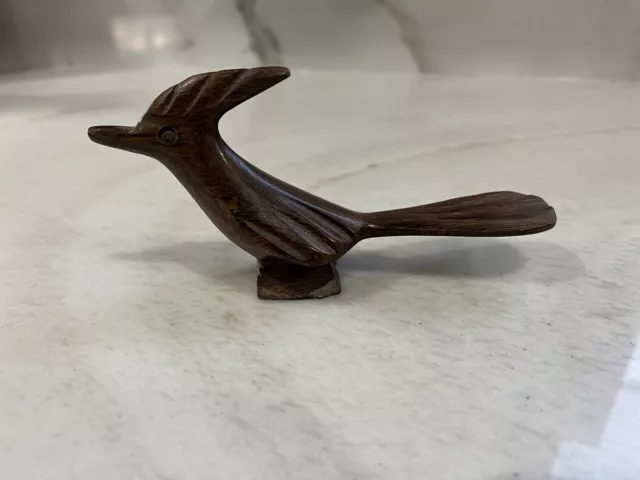 Vintage MCM Hand Carved Wood Roadrunner Bird Figurine 6 in long