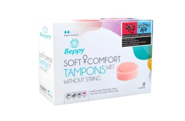 Beppy WET Comfort Tampons ohne Faden feucht Schwamm Tampon Sauna Sport Sex 8 St