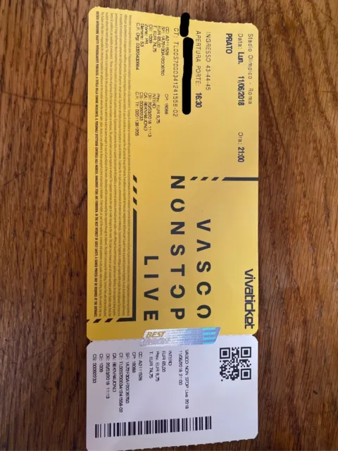 Biglietto VASCO NON STOP LIVE, Stadio Olimpico Roma 2018 Prato Gold