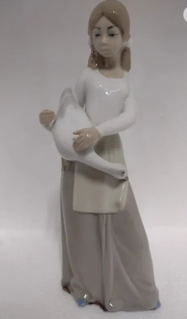 Casades Porcelain Figurine Girl Holding A Goose Made In Spain Vintage Beautiful