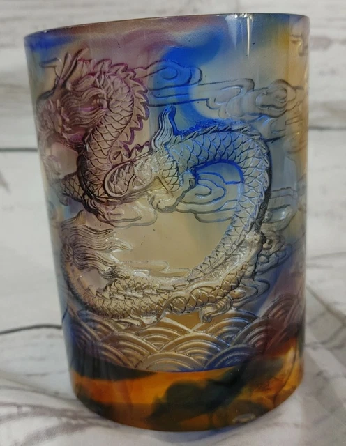 DRAGON ART GLASS crystal Pen HOLDER. Heavy Colorful DRAGON ART GLASS crystal Pen HOLDER. Heavy Colorful