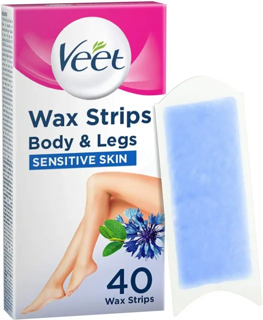 VEET Wax Gel Strips for Sensitive Skin Bikini Legs Arms Hair Removal Pack of 40