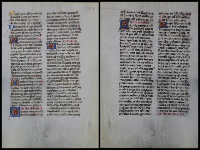 Handschrift Pergament Blatt aus Stundenbuch um 1500 farbige Initalen (93)