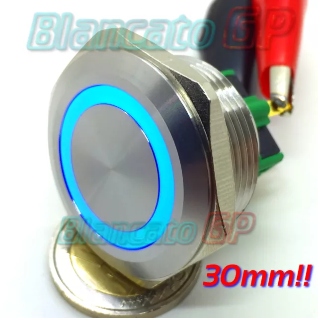 PULSANTE SPDT MONOSTABILE 30mm LED BLU 12V IP65 auto moto push round switch kfz