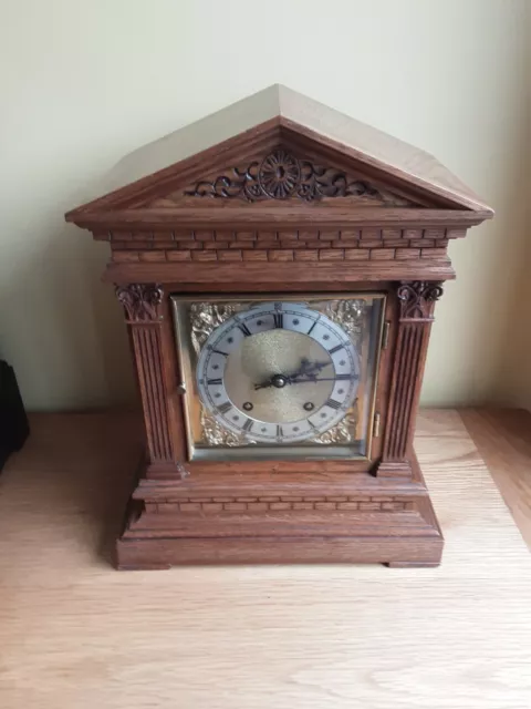 W & H Bracket Clock Timepiece Only Chimes Need Attention Lovely Oak Case & Dial