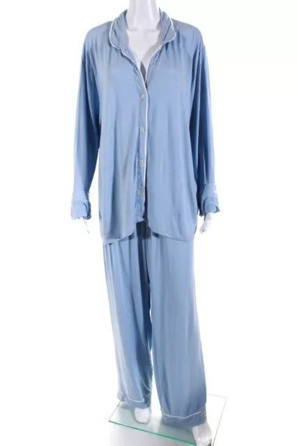 J Crew Womens Light Blue Collar Long Sleeve Shirt Pants Pajama Set Size XL