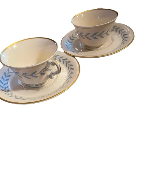 Syracuse   Pottery Teacups  & Saucers Old Ivory OPCO Sherwood Blue Gold China
