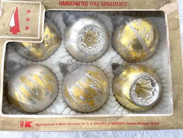 Vintage Blown Glass  STAR  INDENT Large Christmas Ornament  GERMANY  Box of 6