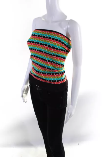 Milly Womens Knit Striped Strapless Banded Waist Blouse Top Multicolor Size P 2