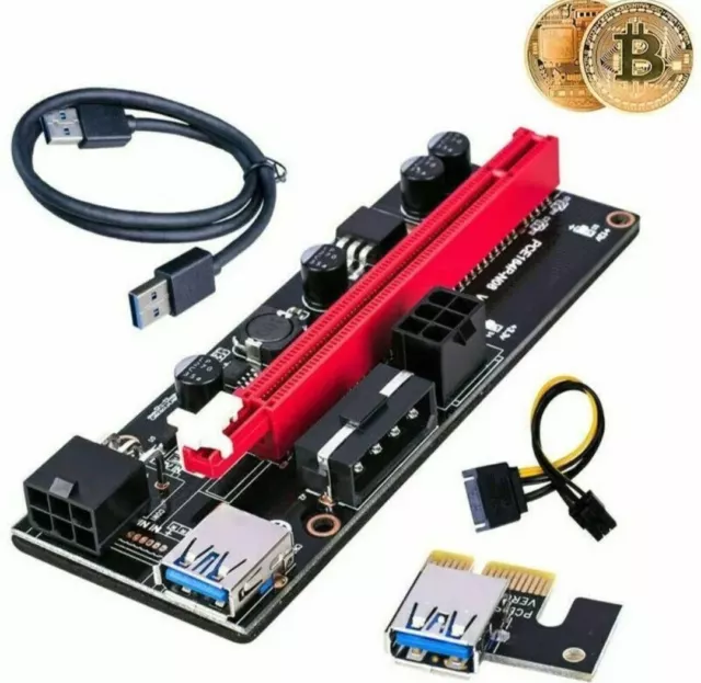 6x VER009 PCI-E Riser Card PCIe 1x to 16x USB 3.0 Data Cable Bitcoin Mining