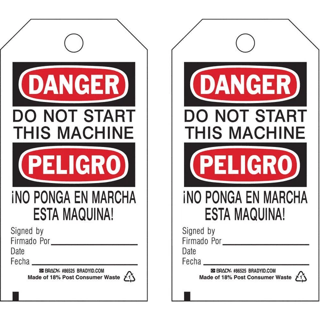 BRADY 86525 Danger Bilngual Tag,5 3/4in H,3in W,PK10