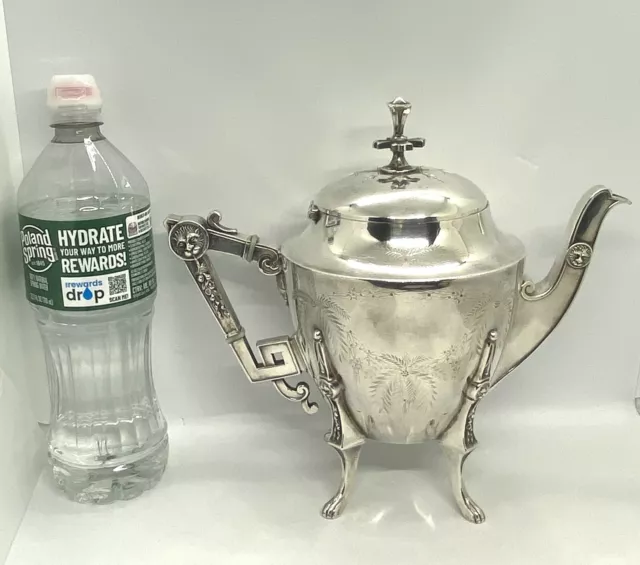 Antique 1877 Meriden Company Silver Plated Lion Tremed Teapot 9”