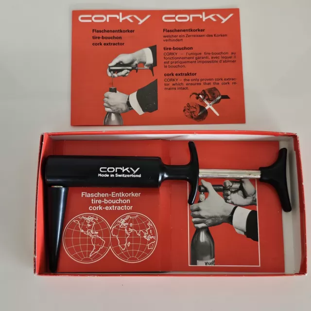 Corky Cork Extractor Switzerland Bottle Opener Collectable Original Box Vintage