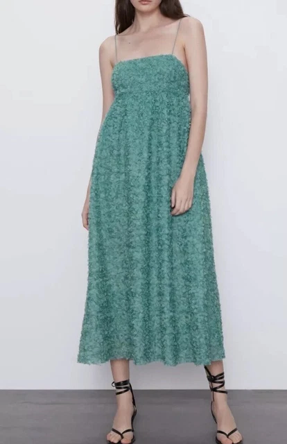 ZARA SEA GREEN Textured Midi Dress. Size M 36.00 - PicClick UK