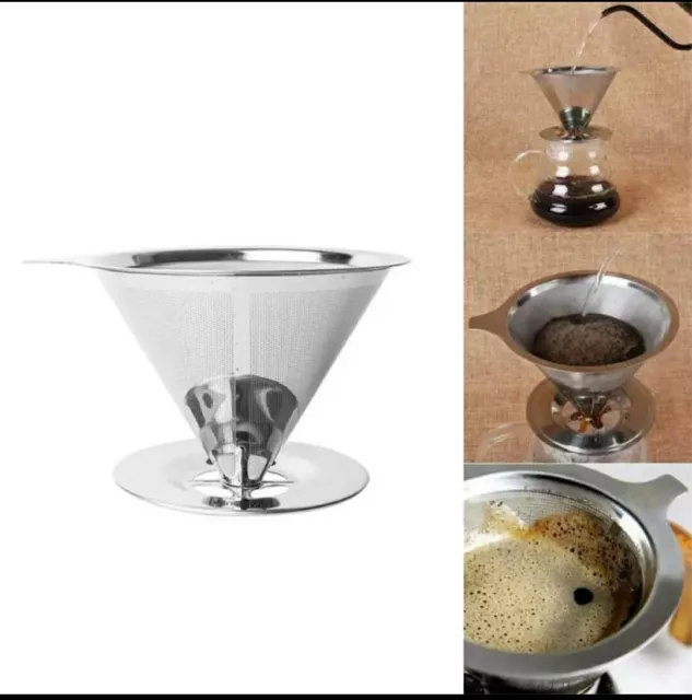 UK - Stainless Steel Coffee Drip Filter Cone Pour Over Dripper Maker Reusable