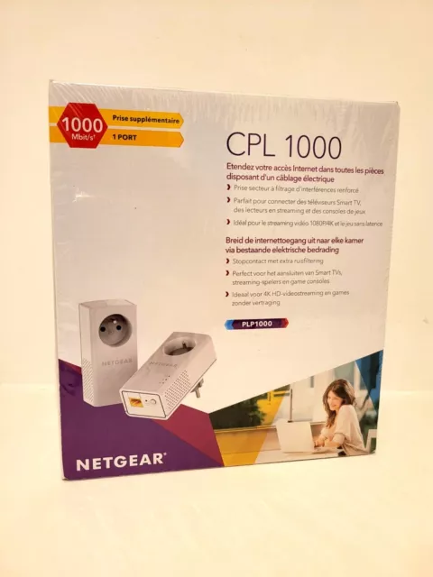 NETGEAR PLP1000-100FRS, Pack de 2 prises CPL 1000 Mbps avec Prise filtrée  et 1 Port Ethernet, idéal pour avoir internet partout dans la maison et
