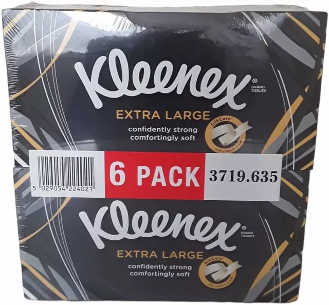 Kleenex Extra Large 2Ply Facial Tissue Strong Soft Pack of 6 Boxes x 90 Sheets