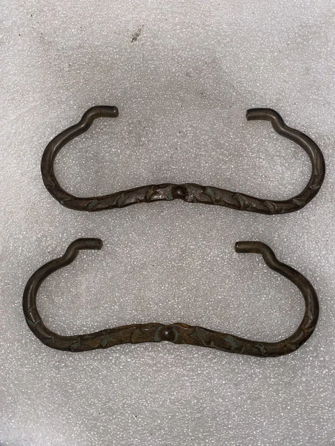 Victorian pair of  Drawer Pulls Handles Matching Solid Steel Antique Salvage