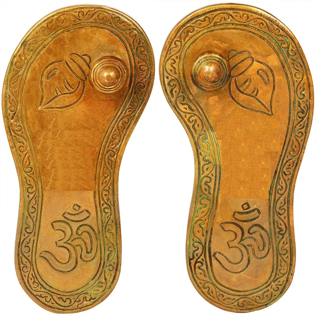 Indian Traditional Brass Statue Color Chola Charan Paduka For Mandir