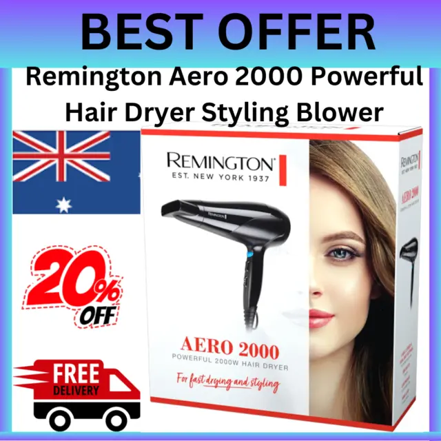 Remington Aero 2000 Powerful Hair Dryer Styling Blower D3190AU 3 Heat 2 Speed