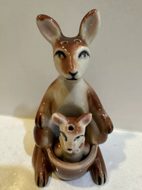 Vintage Ceramic Red Kangaroo & Joey Salt & Pepper Shakers Vintage Japan