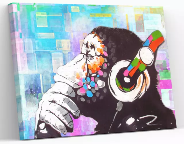 Banksy Dj Monkey Gorilla Chimp Canvas Picture Print Wall Art