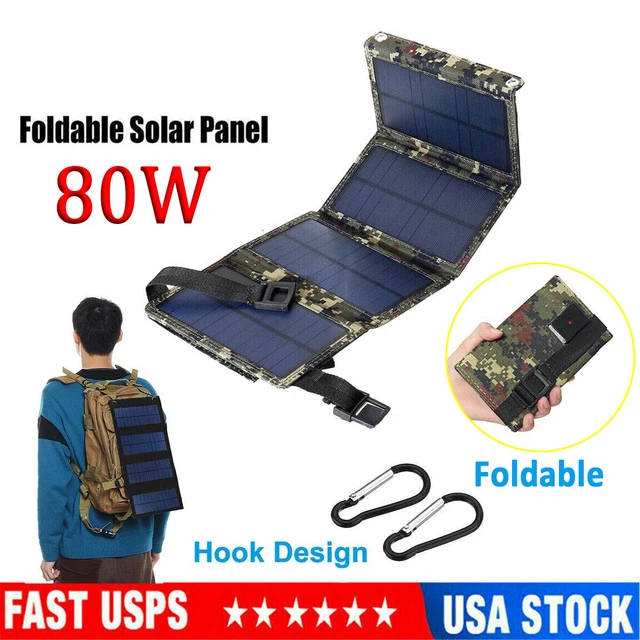 80W Solar Panel Kit Folding Power Bank Outdoor Hiking Camping Phone Charger USB