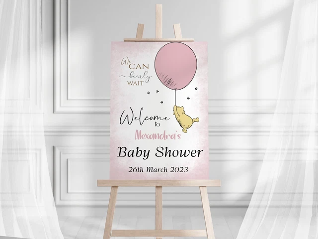 Personalised Baby Shower Welcome Sign Poster Wall  Print Picture Winnie The Pooh