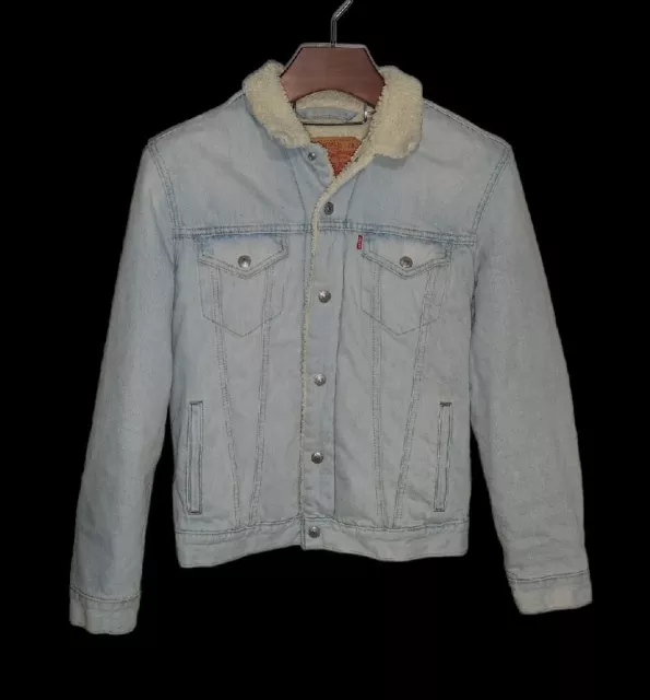 Vintage Levis M Medium Sherpa Lined Stone Wash Trucker Denim Jacket WPL 423