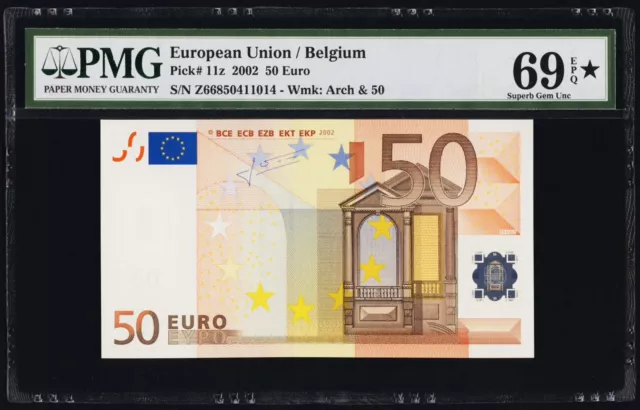 50 euros 2002 Unión Europea Bélgica PMG magnífica gema sin circular 69 EPQ