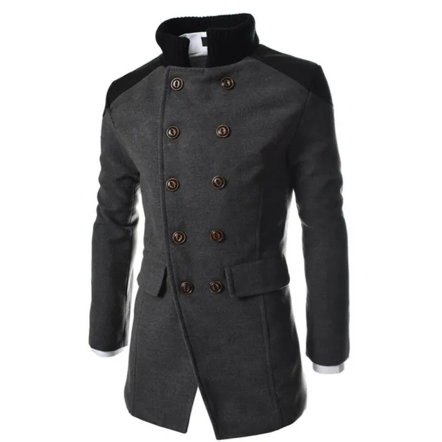 Mens Winter Warm Woolen Long Jacket Trench Coat Double Breasted Overcoat Outwear 8