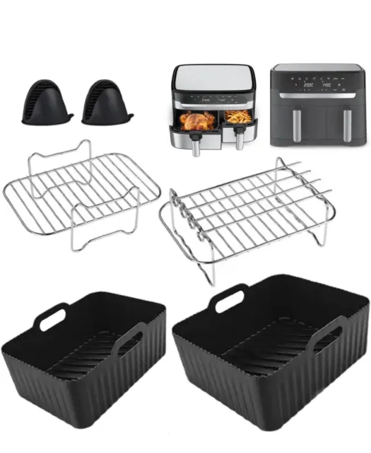 Dual Air Fryer silicone Liners Compatible for Tefal Easy Fry 5.2L/3.1L,