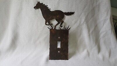Light switch plate cover RUNNING HORSE distressed copper finish 10"