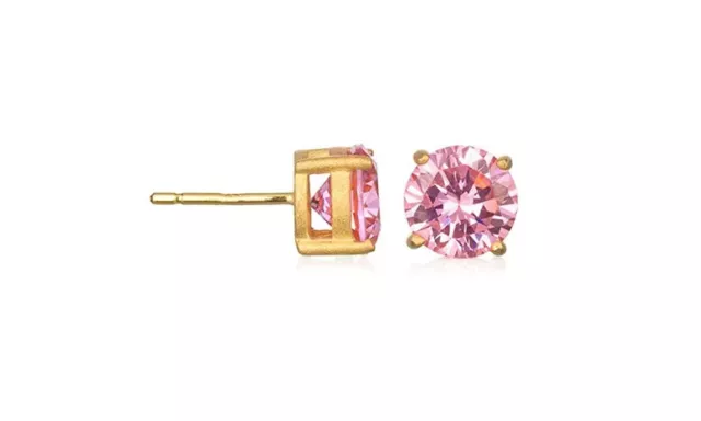 Yellow Gold Plated 8MM Round Created Pink CZ Stud Earrings