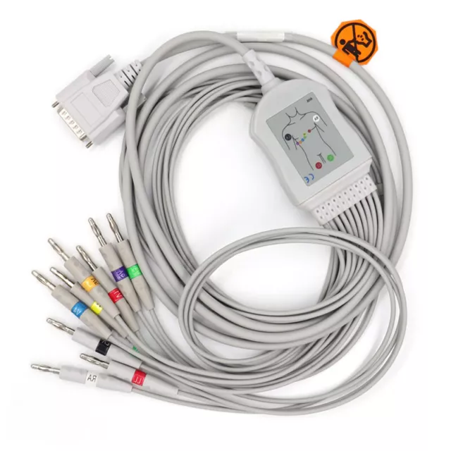 Compatible with Edan SE-12,SE-13,Express-1200ECG/EKG Cable Machine 12-lead 15pin