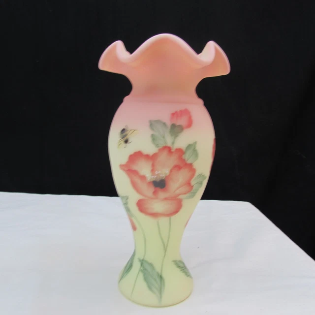 Fenton Burmese Let's Bee Burmese Hand Painted Vase Special Order LE 2003 C2183