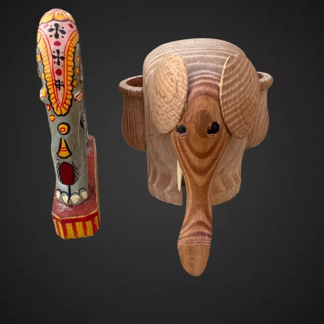 Handmade Wood Elephant Sculpture Lucky Statue Hand Carved Wooden Figurine Decor