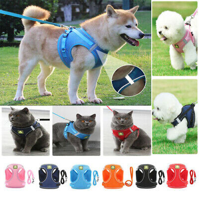Small Pet Dog Puppy Cat Harness Breathable Reflective Soft Mesh Vest Lead Set