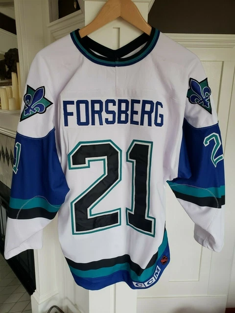 QUEBEC NORDIQUES PETER Forsberg 95 96 The Shelved Wolf Home White