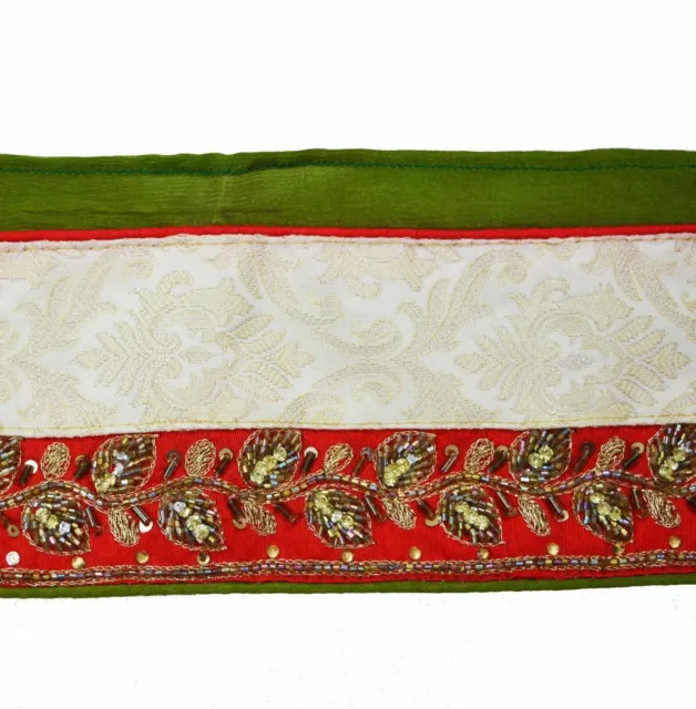 Vintage Green Sari Border Hand Embroidered Indian Craft Trim Lace Sewing Zari