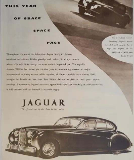 Jaguar Mark VII Saloon Sedan XK120 Car UK Print Ad 1952 ILN ~14.5x10"