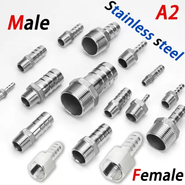 Stainless Steel Hosetails,Bsp Thread Hose Tail Barb Connector 1/8-1" Female/Male