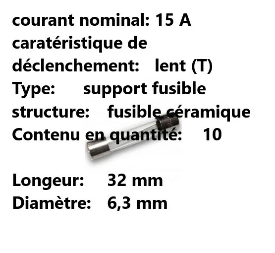2 boites de 10  Fusible T 15A en verre retardé 6.3x32mm